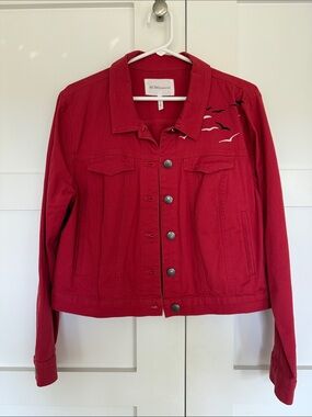 BCBGeneration Red Denim Jacket with Bird Motif
